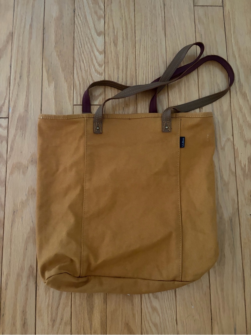 LL Bean Canvas Tote Bag in Mustard Yellow - Shoulder Tote Leather Straps Cotton